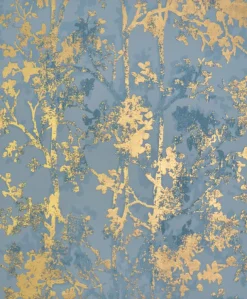 York/AV NW3581 Shimmering Foliage Blue/Gold Wallpaper> Architectural
