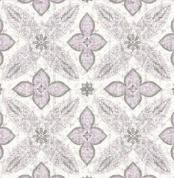 Brewster/ASP Off Beat Ethnic Violet Geometric Floral Wallpaper> Damask, Trellis & Geometrics