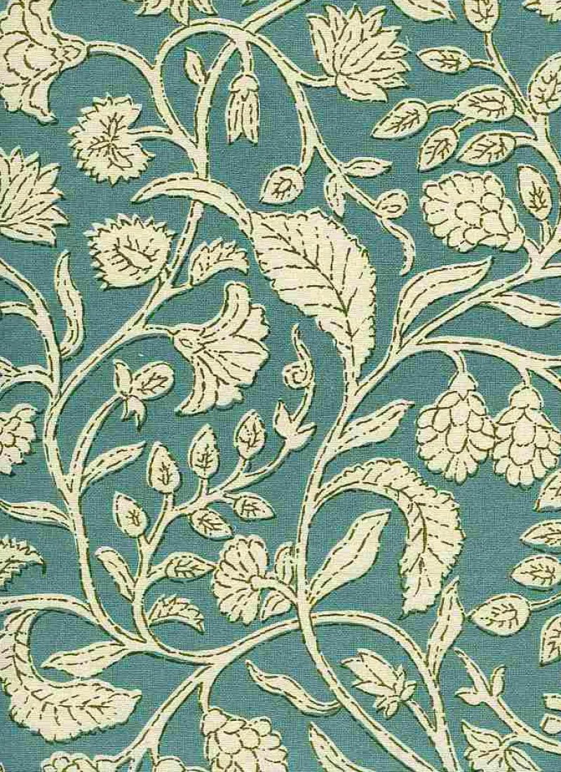 Laura Kiran Paradise Turquoise Fabric> Florals