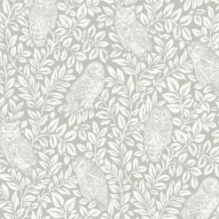 Brewster Parliament Light Grey Owl Wallpaper> Animals & Insects