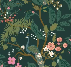 Stock/York RI5168 Rifle Paper Co Emerald Peacock Wallpaper> Damask, Trellis & Geometrics