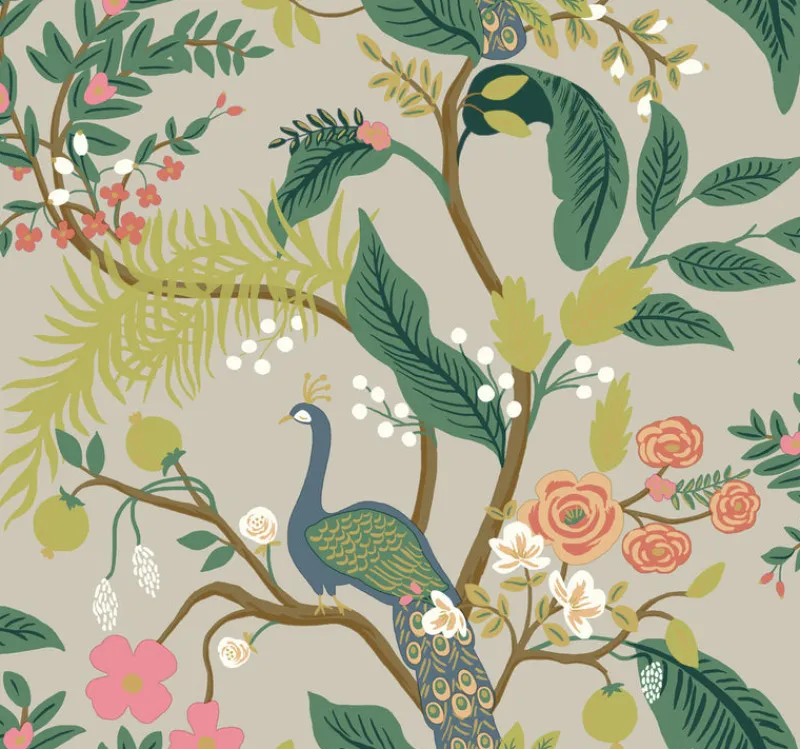 Stock/York RI5171 Rifle Paper Co Linen Peacock Wallpaper Discount