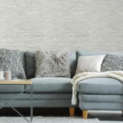 Stock/York/Roomates RMK11078WP Steel Blue Faux Grasscloth Peel & Stick Wallpaper Online