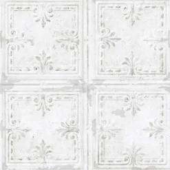 York RMK11209WP Tin Tile White Peel and Stick Wallpaper> Florals