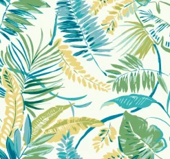 York TC2626 Aqua Yellow Tropical Toss Wallpaper> Architectural