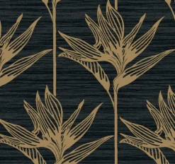 York TC2674 Black Gold Bird Of Paradise Wallpaper> Architectural