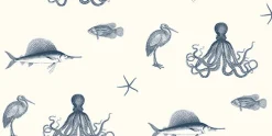 Brewster Ventura Navy Sea Creature Wallpaper> Damask, Trellis & Geometrics